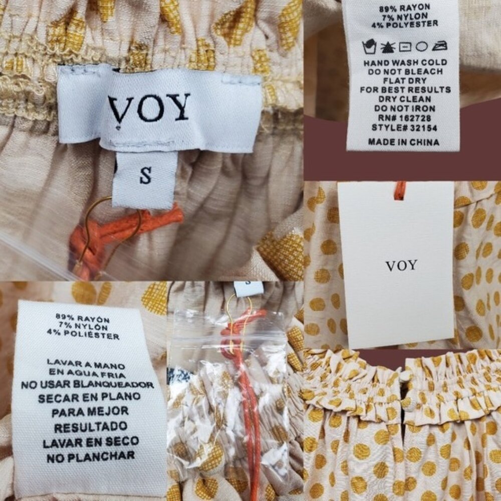 Voy Womens Wide Sleeve Mustard Yellow Polka Dot Ruffle Neck Top Size S NWT - Picture 5 of 5